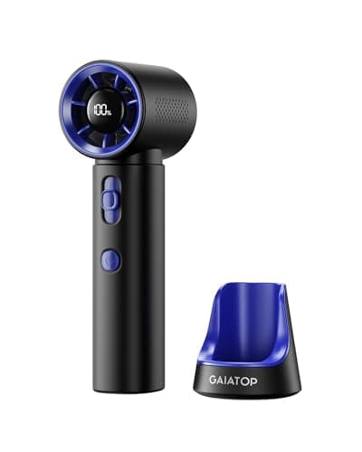 Gaiatop Portable Handheld Turbo Fan, 100 Gear High Speed, Up to 12H Rechargeable Personal Fan with Digital Display, Detachable Base & Lanyard, Small Travel Essentials Cooling Gifts for Women Men