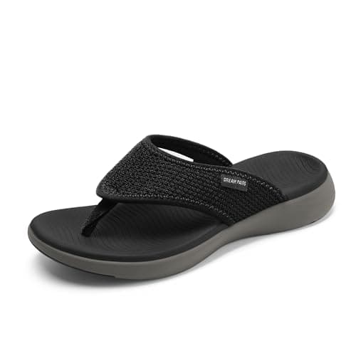 DREAM PAIRS Women's Arch Support Soft Cushion Flip Flops Thong Sandals,Size 5,Black/Grey,BREEZE-2