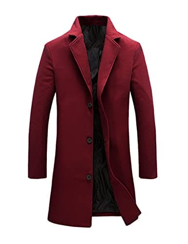 Tanming Mens Black Trench Coat Notched Lapel Single Breasted Long Peacoat Overcoat (Red-XS)