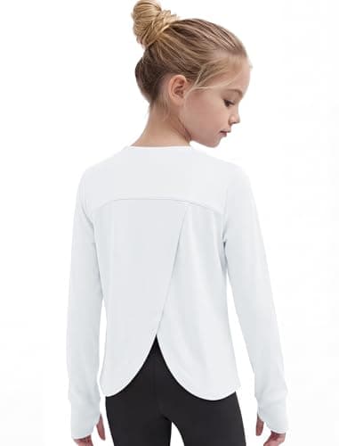 Gogokids Girls Long Sleeve Athletic Shirt Split Back Tees with Thumbholes