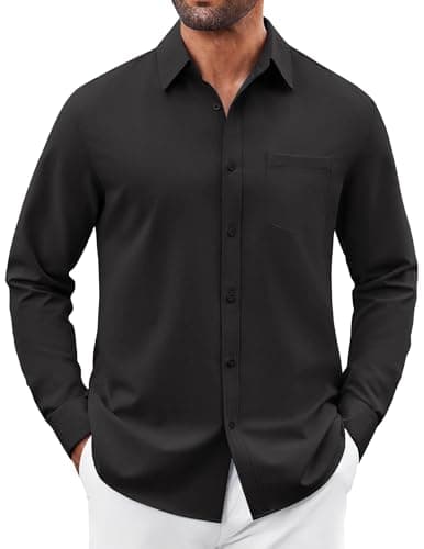 COOFANDY Men's Untucked Shirts Wrinkle Free Casual Shirt Long Sleeve Button Down Shirt Black