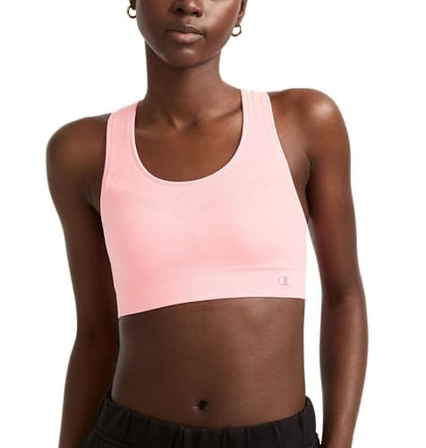 Champion Women's The Infinity Racerback Sports Bra, Moderate Support, Seamless, Moisture-Wicking, Pink Bow, X-Large