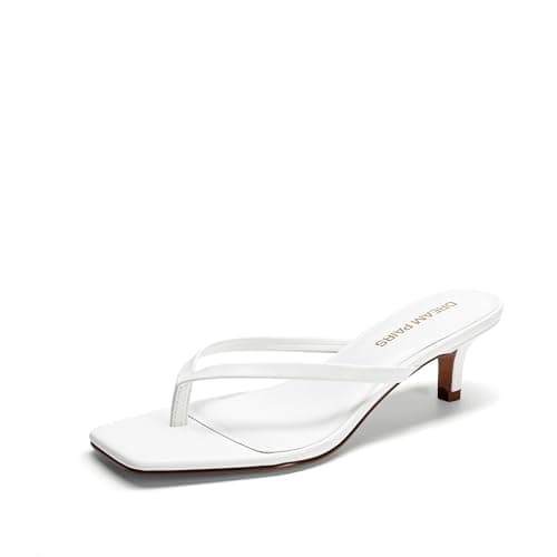 DREAM PAIRS Kitten Heels for Women Flip Flop Low Heels Square Open Toe Sandals Thong 1.97 Inch Heeled Sandals for Summer Vocation,Size 6,White,SDHS25001W