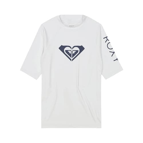 Roxy Girls' Short Sleeve Whole Hearted Rashguard Shirt with UPF 50+ Sun Protection, Bright White, S7