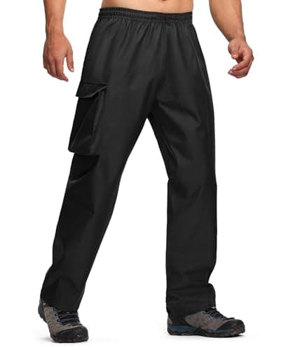 ZITY Mens Rain Over Pants Waterproof Heavy Duty Thick Hiking Pants Golf Pants with Lightweight Packable Bag Black