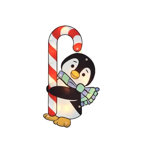 12IN Hallmark Playful Penguin Wade with Candy Cane Lighted Holiday Christmas Window DÉCOR Snoopy with Suction Cup for Hanging