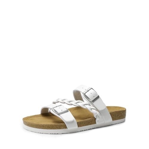 DREAM PAIRS Women Arch Support Cork Footbed Summer Sandals,White,8