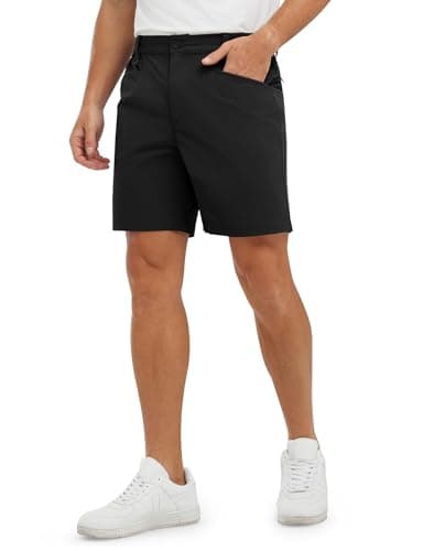 TBMPOY Men's Black Golf Shorts 7 Inch Inseam Stretch Elastic Waist Dress Short with Pockets Quick Dry Casual Flat Front Hiking Shorts 32