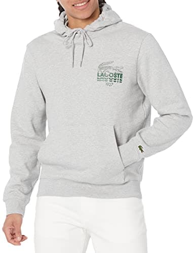 Lacoste Men's Crocodile Branding Hooded Cotton Fleece Hoodie, Silver Chine, 3X-Large