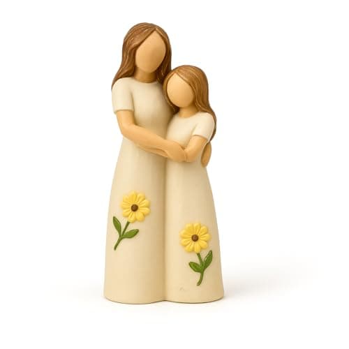 iStatue Mother Daughter Figurine – Hand-Painted Resin Hugging Statue, Ivory Home Décor Keepsake, Great for Women, Birthday for Mom (Beige)