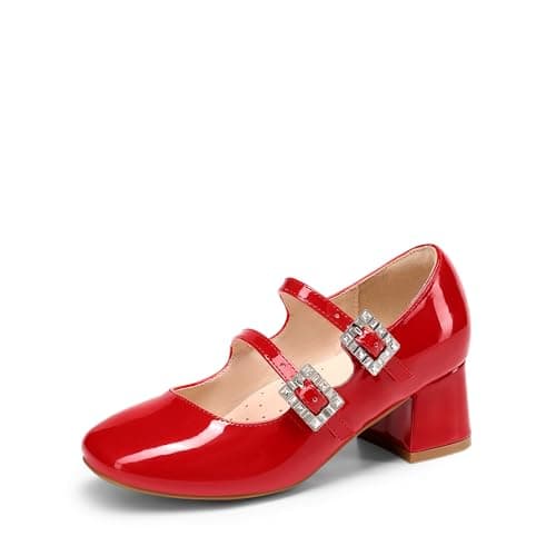 DREAM PAIRS Girls Dress Shoes Mary Jane Double Straps High Heel Easter Wedding Party Church Princess Communion Pumps for Little/Big Kids,Size 6 Big Kid,Red,KKUMPU2503