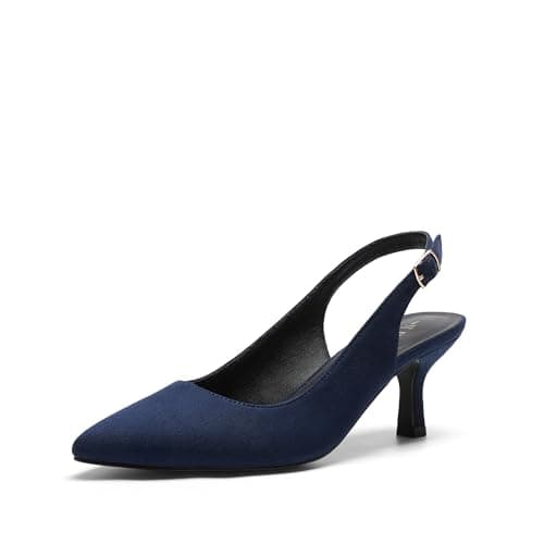 DREAM PAIRS Women's Kitten Heel Slingback Pointed Closed Toe Low Stiletto Heels Dress Bridal Elegant Wedding Pumps Shoes,Size 6,Navy-Suede-1,SDPU2444W