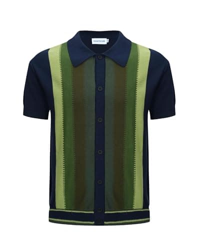OXKNIT Men’s Knitted Vintage Polo, Gradient Stripe Short Sleeve Retro Polo Shirt for Men 60s&70s