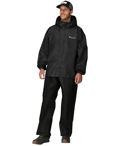 FROGG TOGGS Men's Standard Classic All-Sport 3-Layer Waterproof Breathable Rain Suit, Black/Black, Large