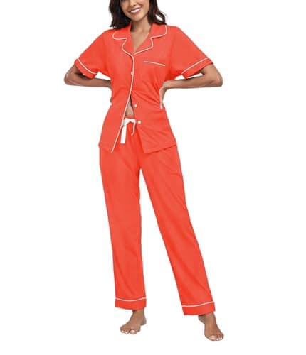 ANLIQI Womens Pajamas Sets 100% Cotton Short Sleeve Button Down Loungewear