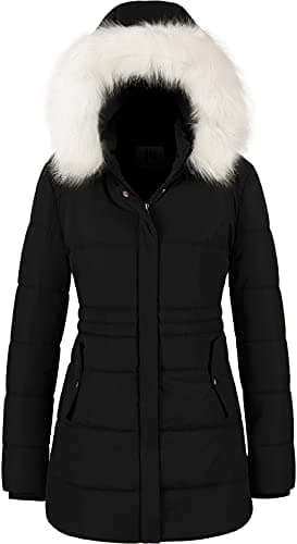 Chrisuno Women's Snow Jackets Quilted Winter Coat Warm Puffer Thicken Parka With Removable Hood 3XL Black