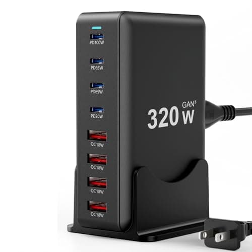 320W Fast Charging 8 Port USB C Charger Block, Multi-Device USB Charging Station Wall Desktop Charger with GaN Ⅲ Technology, USB-C Charger Adapter for MacBook/iPad/iPhone 16/Samsung Galaxy/DELL/HP