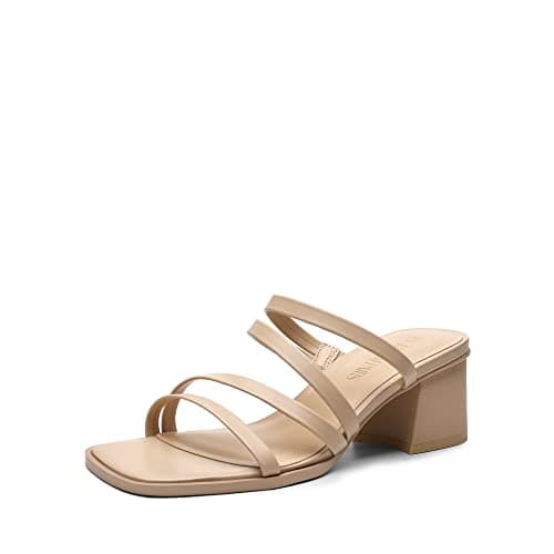 DREAM PAIRS Women's Strappy Heels Block Open Toe Low Heel Chunky Mules Sandals Dress Shoes SDHS2370W,Nude,6