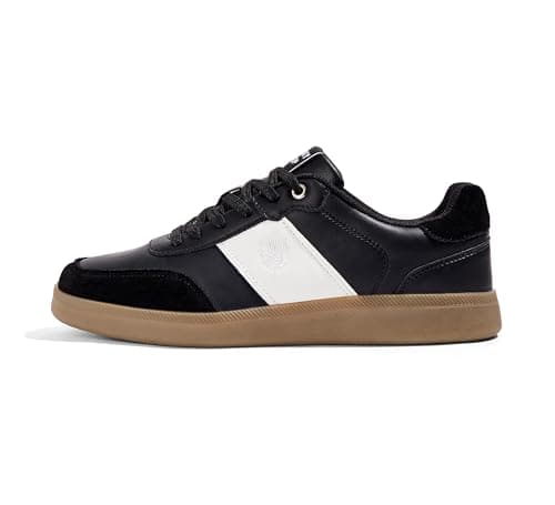 LUCKY STEP Men's Fashion Sneakers Casual Shoes Retro Suede Genuine Leather Skate Tennis Walking Shoes for Male(Black,7 B(M) US)
