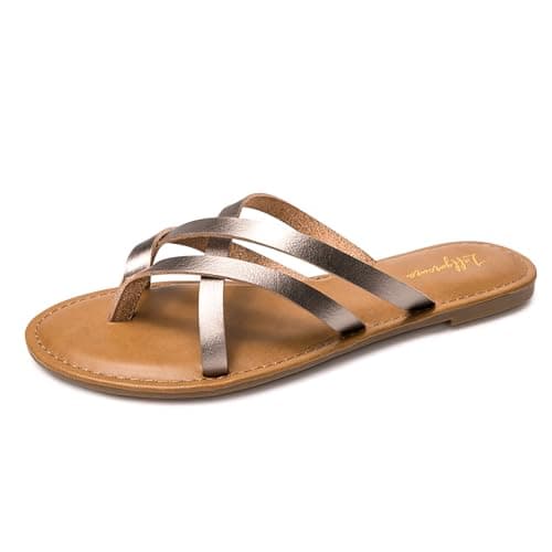Luffymomo Women's Strappy Flat Sandals,Bronze,10