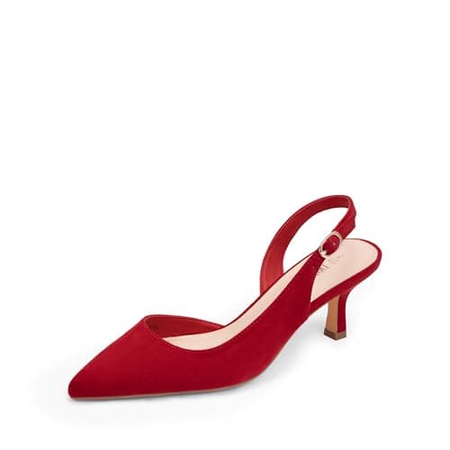 DREAM PAIRS Women's Kitten Heels Slingback Closed Pointed Toe Low Pumps Shoes Women Party Wedding Sexy Casual Dress Shoes,Size 6,Red-Suede,SDPU2454W