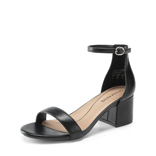 DREAM PAIRS Womens Low-Chunk Low Heel Pump Sandal,Size 5,Black/Pu,LOW-CHUNK