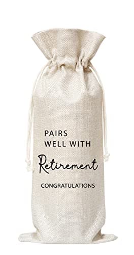 WwongxianB Pairs Well With Retirement Wine Bag, Gift for Retired People，Burlap Bag – 1 Pc(EES 010)