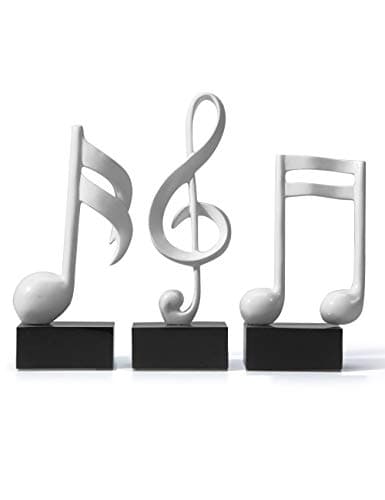 HAUCOZE 3pcs Music Note Decor Musical Gift Table Centerpiece Sculpture Statue for Piano Room Home Office White 7.5 Inch