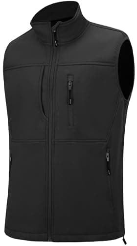 XinYangNi Men's Lightweight Softshell Golf Running Vest Outerwear Zip Up Fleece Lined Windproof Sleeveless Jacket for Hiking Black Medium