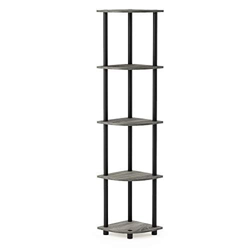 Furinno TURN-N-TUBE Corner Shelf, 5-Tier Corner Bookshelf, Open Storage Shelves, for Organization and Storage, Living Room, Home Office, Garage, Bedroom, French Oak