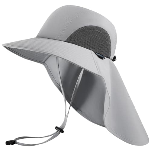 UVSAI UPF 50+ Foldable Sun Hats Wide Brim with Large Neck Flap for Men Women UV Protection Gardening Fishing Beach Hat Light Grey