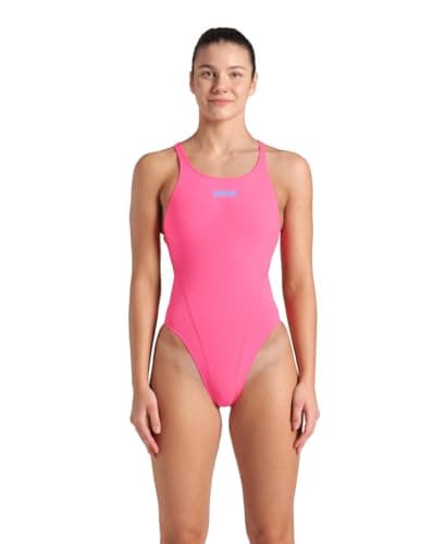ARENA Women's Solid Team MaxLife Swimsuit Swim Tech Back One Piece Racing Bathing Suit Competition Training Swimwear, Shocking Pink/Blue River, US Size 18