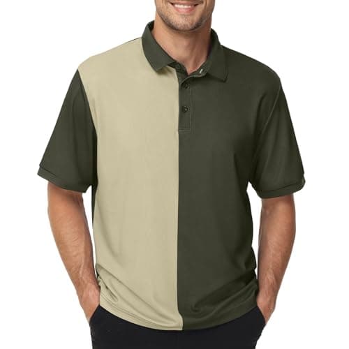 TIHEEN Men's Golf Polo Shirts Moisture Wicking Dry Fit Performance Polo Shirt Lightweight Short Sleeve Casual Shirt(Coffee/Khaki XL)