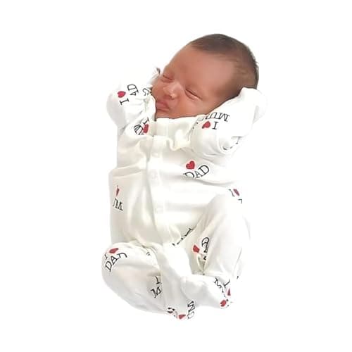 Aoswep - "I Love DAD Mum Lovely Solid Letters Printed Long-Sleeve Baby Jumpsuit (6-12 Months)