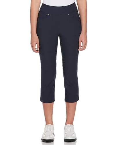 PGA Tour Women’s 22” Pull-On Golf Capri Pants with Tummy Control, Performance Stretch, Moisture-Wicking, Sun Protection, Black Iris, Small