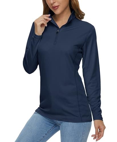 MAGCOMSEN 1/4 Zip Pullover Women Sun SPF Long Sleeve Dry Fit Shirts Womens Golf Shirt Athletic Workout Equestrian Tops Navy,L