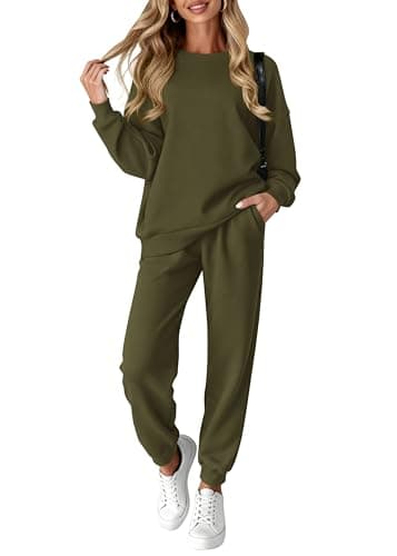 KIRUNDO Sweatsuits Women 2 Piece Outfit Matching Workout Lounge Sets Spring Fall Clothing Tracksuit Airport Travel Outfits(Army Green,Large)