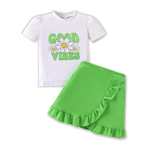 HSOXLQF Kids Toddler Girl Summer Clothes Letter Printed T-Shirt Top＋ Floral Skirt 2pcs Girl's Skirt Set(7-8T)