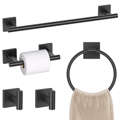 Matte Black Bathroom Hardware Accessories Towel Bar Set 5 Pieces Double Dase Toilet Paper Holder Towel Holder Set 23.6 Inch Stainless Steel Towel Rack for Bathroom Wall Mounted
