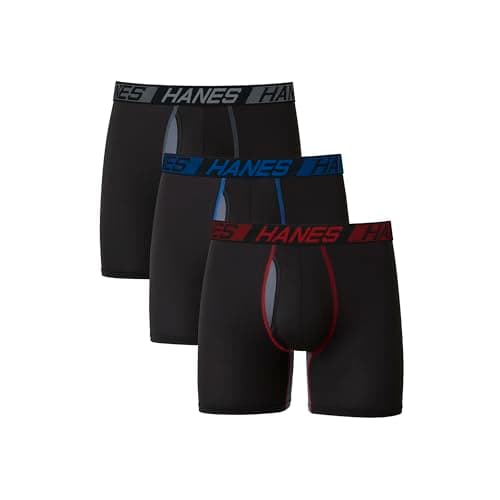 Hanes Mens Total Support Pouch Pack, X-temp Cooling, Anti-chafing, Moisture-wicking Underwear, Trunks Available Boxer Briefs, Regular Leg - Black, Large US