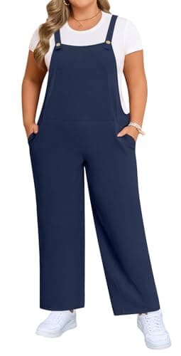 Findsweet Womens Plus Size Jumpsuit for Women Overalls Summer Casual Adjustable Strap Rompers with Pockets 2XL,Navy Blue