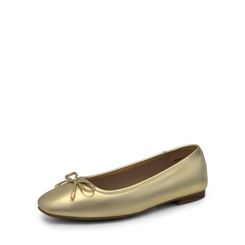 DREAM PAIRS Women's Flats Square Toe Ballet Flats Comfortable Casual Ballerina Flat Dress Shoes with Bow Suitable for Dressy Business Casual Work Office,Size 6.5,Gold,DWUMFA2517