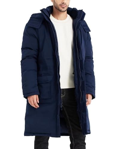 Rejork Men's Extra Long Parka Winter Coats Hooded Puffer Jacket