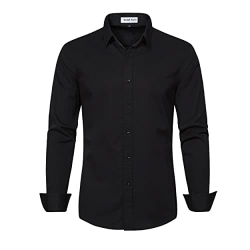 MUSE FATH Men's Business Dress Shirt-Casual Long Sleeve Shirt-Party Dress Shirt-Black-XL