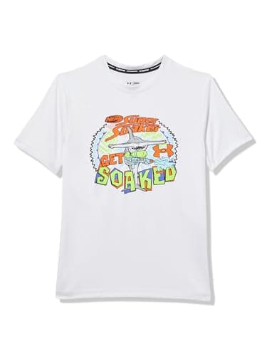 Under Armour Boys' Short Sleeve Rashguard Surf Shirt with UPF 50+ Sun Protection, Get Soaked White, YM