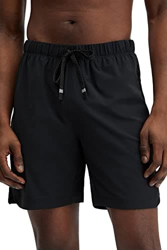 Fabletics Men's The One Short (Unlined), Training, Swimming, Lightweight, Quick-Dry, Zip Pocket, Stretch Woven, 7" Inseam, S, Black