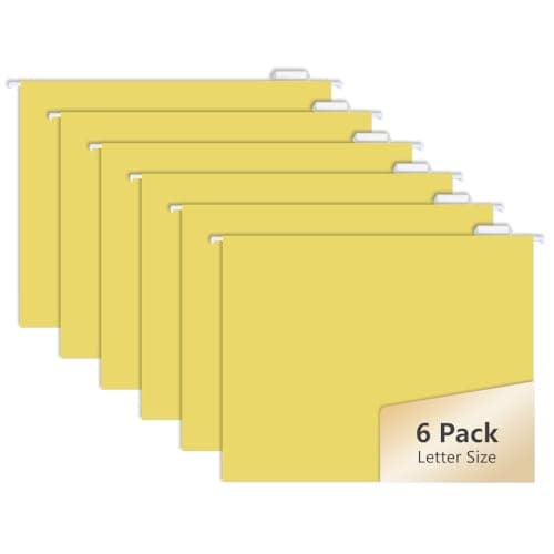 6pcs MagDurnus Hanging File Folders, Pastel Color Design,Letter Size with 1/5 Adjustable Cut Tabs, Yellow, Decorative,Drawer,Desk and Cabinet Use