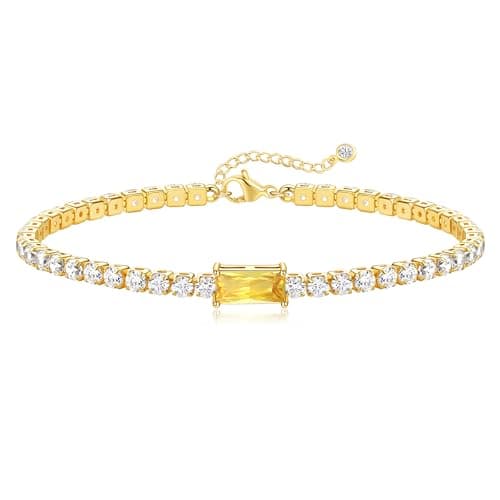 FUNEIA Birthstone Gold Tennis Bracelets for Women Trendy Non Tarnish Dainty 14K Gold Plated Diamond Bracelet Stack Cute Stackable Blue Green Red Friendship Bracelets Jewelry Gifts for Best Friend