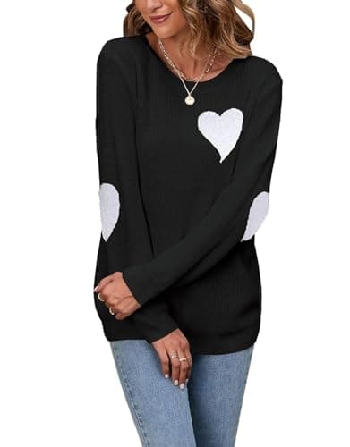 shermie Women Cute Heart Sweater Long Sleeve Crewneck Elbow Patchwork Knit Pullover
