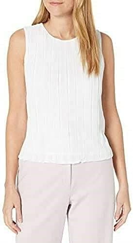 Calvin Klein Women's Sleeveless High Neck Suiting Blouse, White, XL